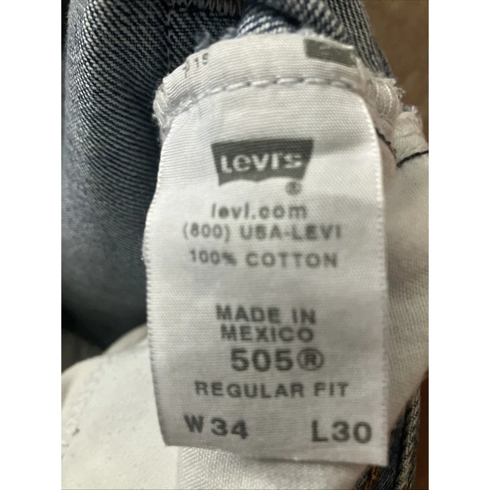 Levi's 505 Men's Blue Denim Jeans Straight Regular Fit Distressed Hole 34/30
